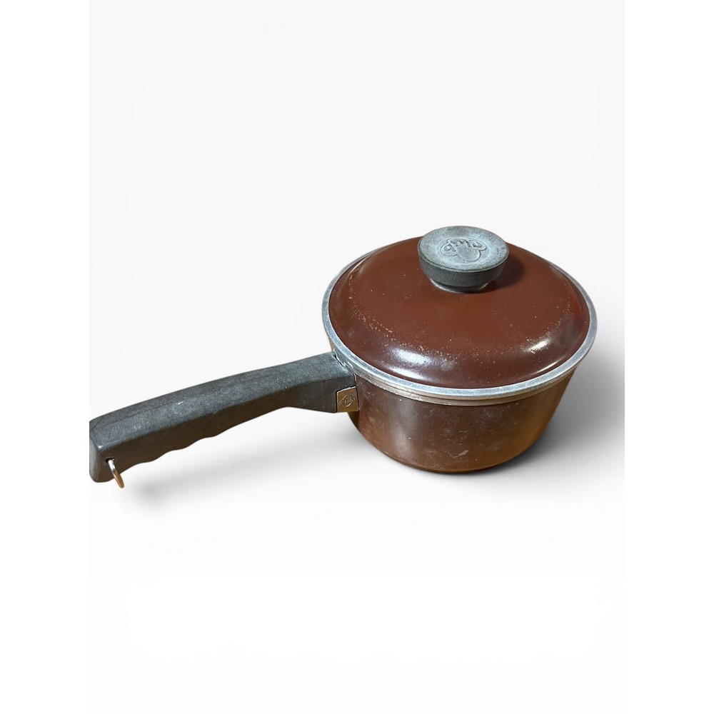 Vintage Club Aluminum Brown Saucepan with‎ Lid Cast 1 Qt Retro Kitchenware